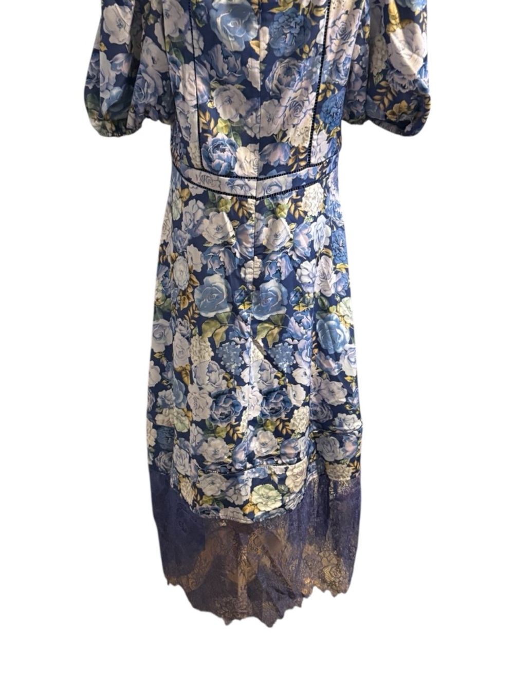 Rachel Parcell Puff Sleeve Blue Floral Lace-Trim Midi Dress - Picture 9 of 13